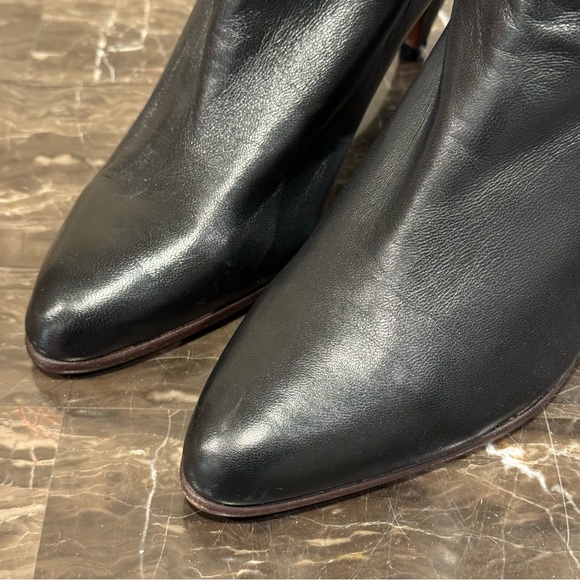 Vintage Joseph Black Leather 80s Style Fold Over Kitten Heel Boots - Picture 5 of 10